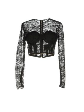 Rhea Costa Black Lace Long-Sleeve Cropped Corset Top